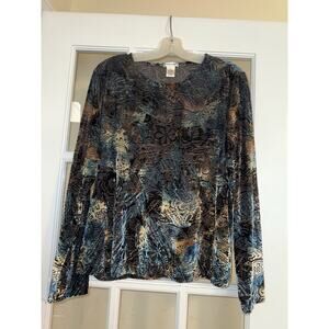Laura Ashley Women’s Multicolor nylon velvet long sleeved blouse floral boho LG